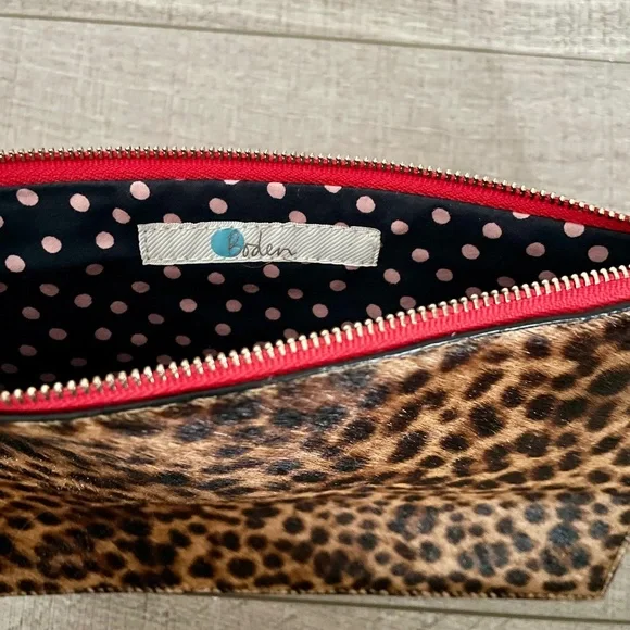 Boden Keepsake Leather Leopard Print Pouch, Tan Leopard - Picture 3 of 5